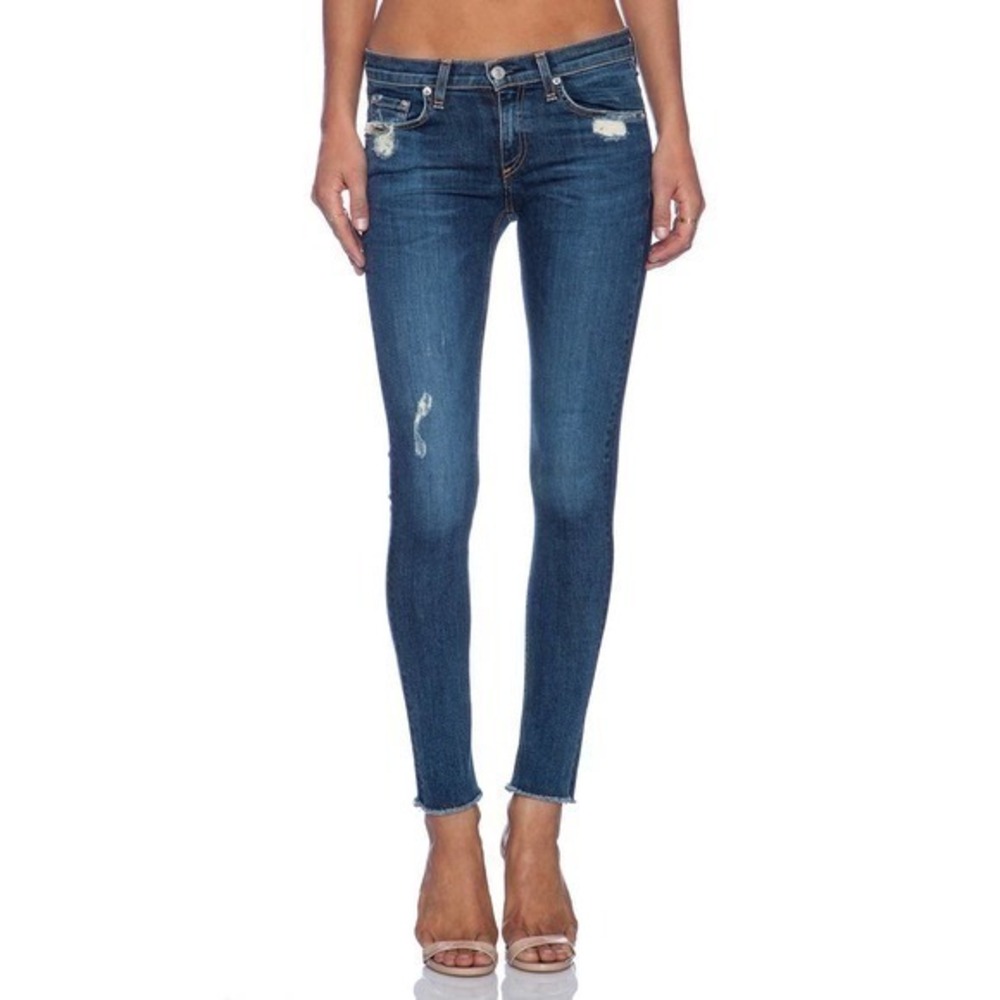 Rag & Bone the skinny in la paz distressed denim blue jeans raw hem size 25